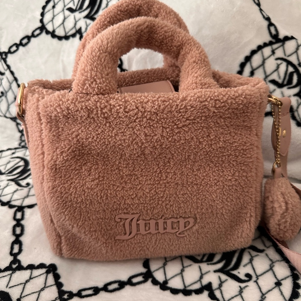 Juicy Couture Dusty Pink Sherpa Mini Tote with Pom Charm